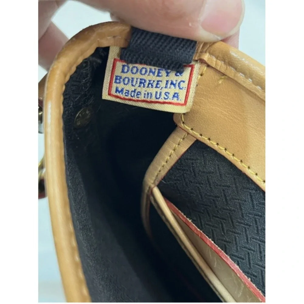 Dooney & Bourke Black Canvas/ Light Tan Leather Medium Flap Crossbody Bag Purse